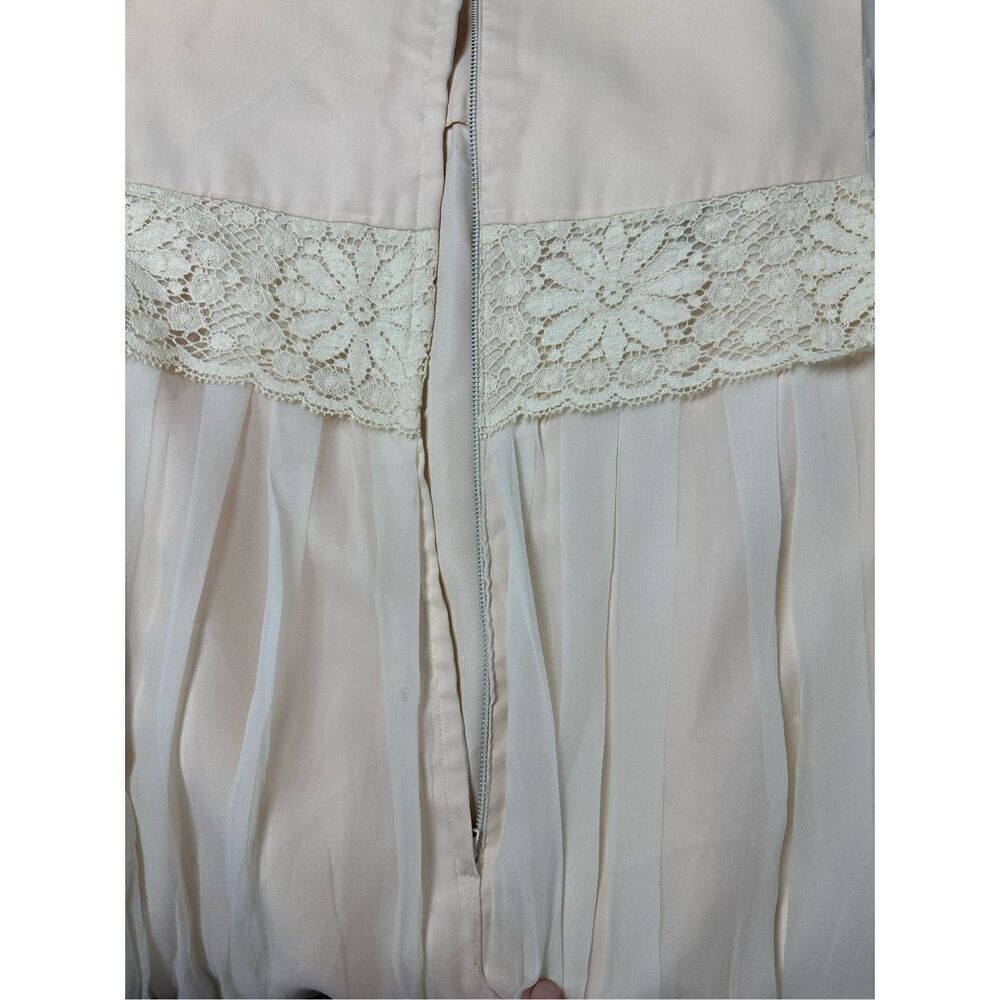Rare Vintage Pleated Mini Dress Lace Trim Lined Sheer Size 5 (M) Cream Back Zip - Picture 14 of 15